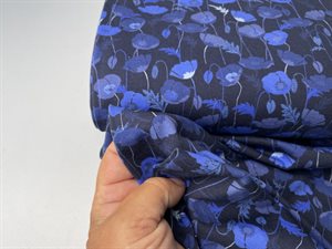 Bomuldsjersey - smukke blå valmuer